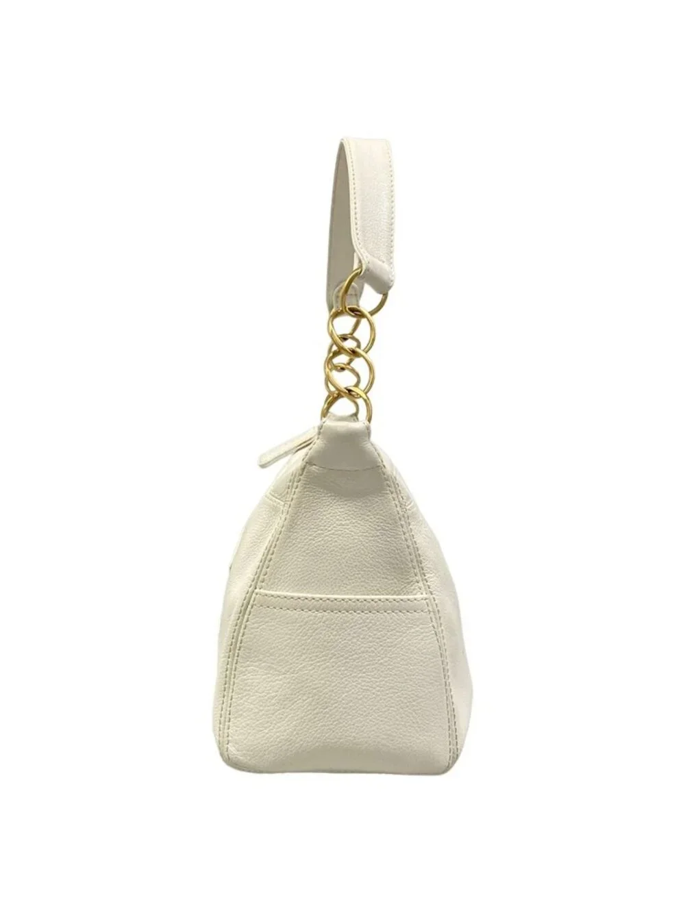 Chanel Handbag White Chain Handle Gold CC Logo Leather